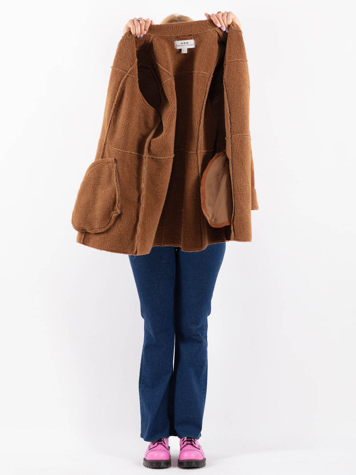 Vintage 90's Women Faux Sheepskin Coat in BrownV9603