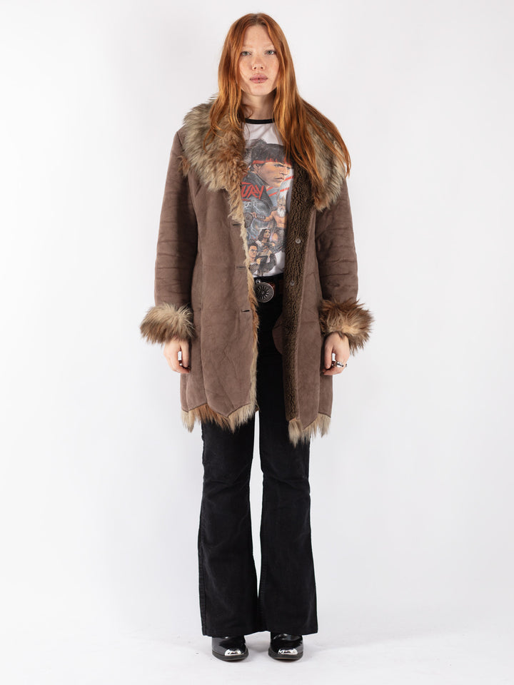 Vintage 90's Women Faux Sheepskin in Brown