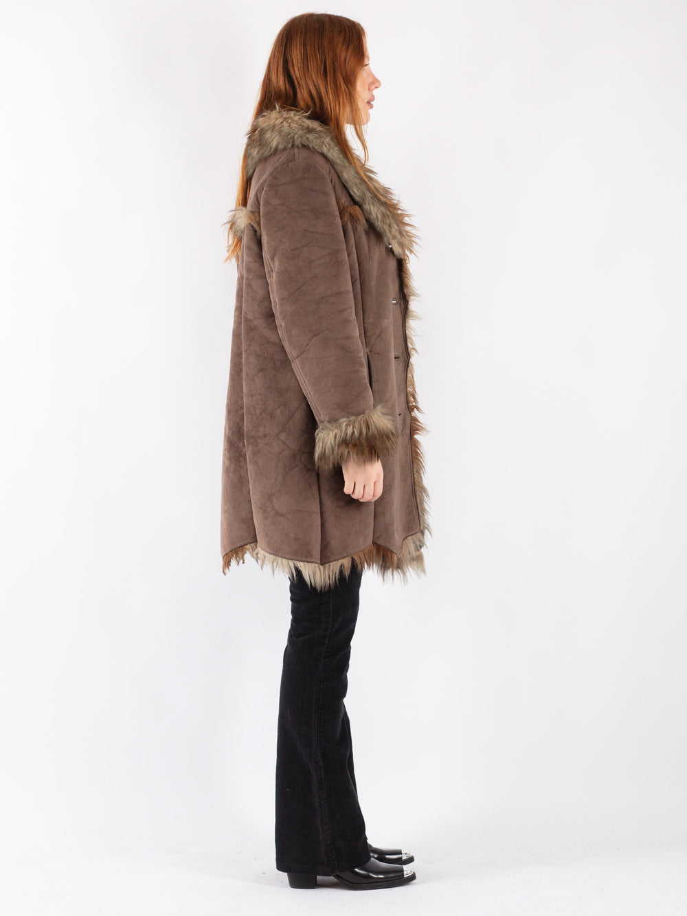 Vintage 90's Women Faux Sheepskin in Brown