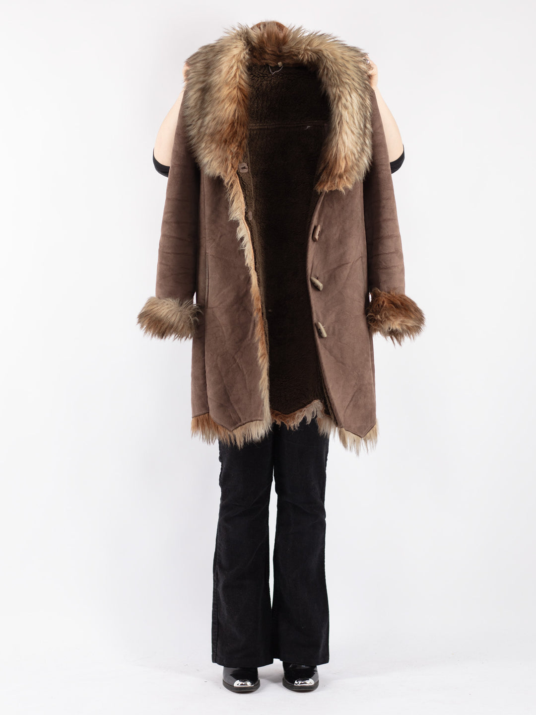 Vintage 90's Women Faux Sheepskin in Brown