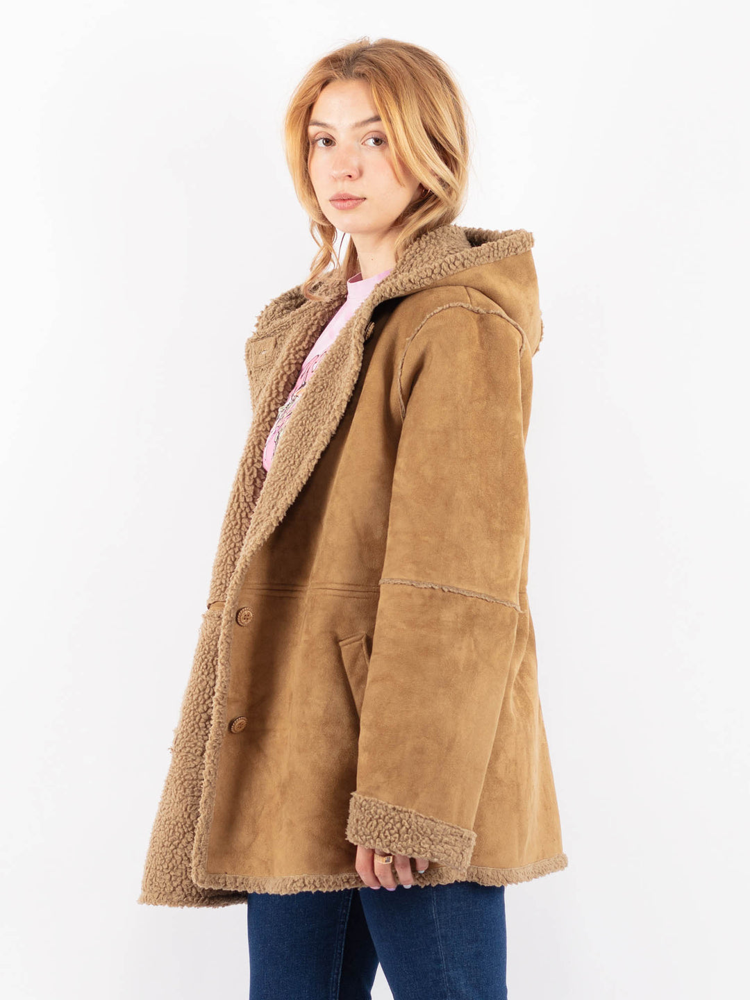 Vintage 90's Women Faux Sheepskin Coat in BeigeV9607