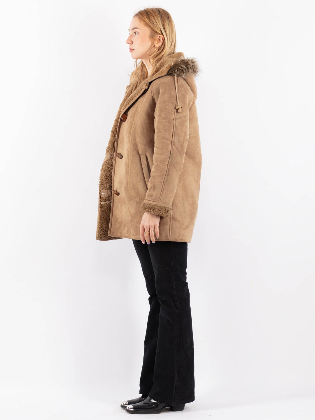 Vintage 90's Women Faux Sheepskin Coat in BeigeV9708