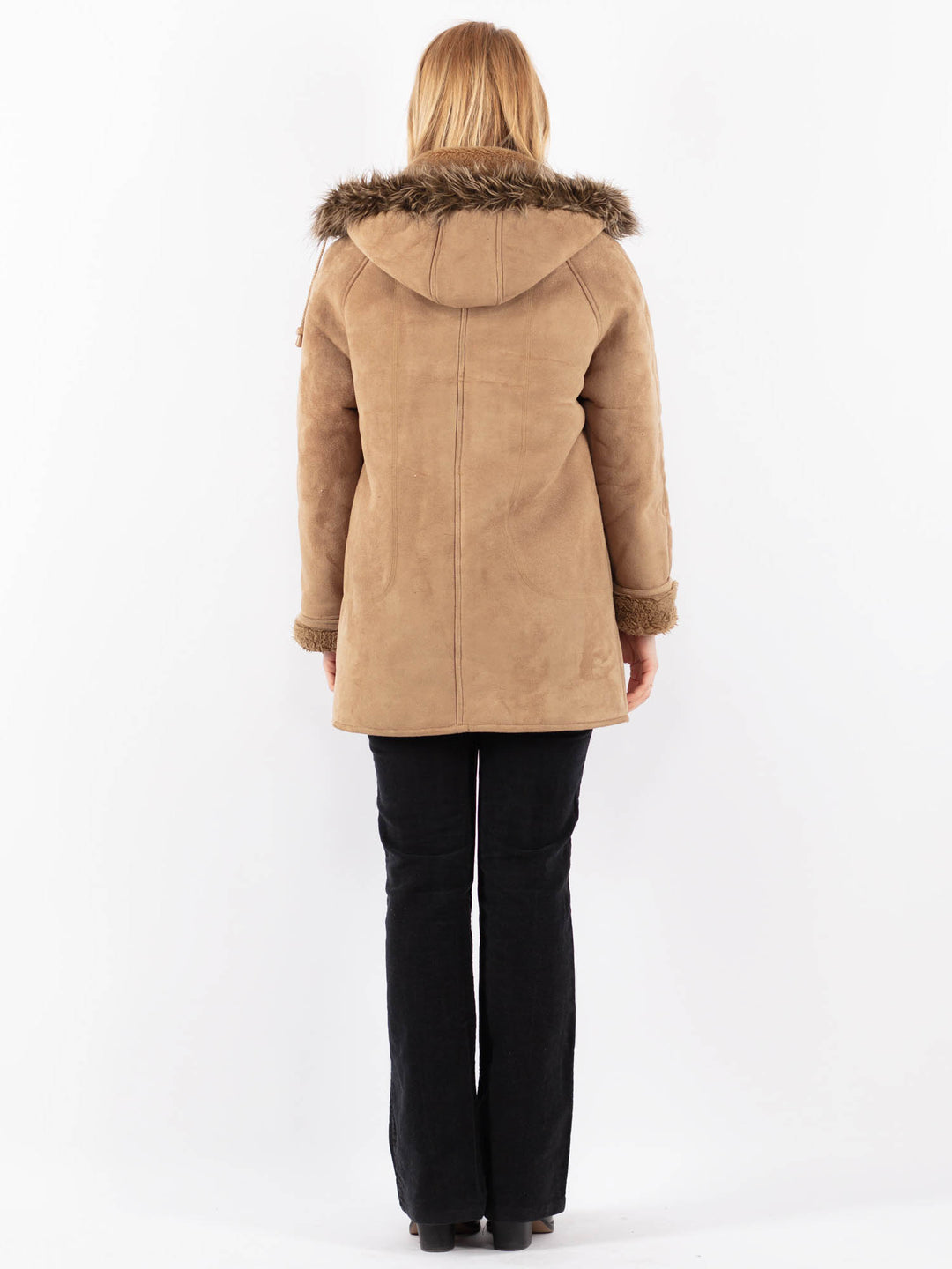 Vintage 90's Women Faux Sheepskin Coat in BeigeV9708