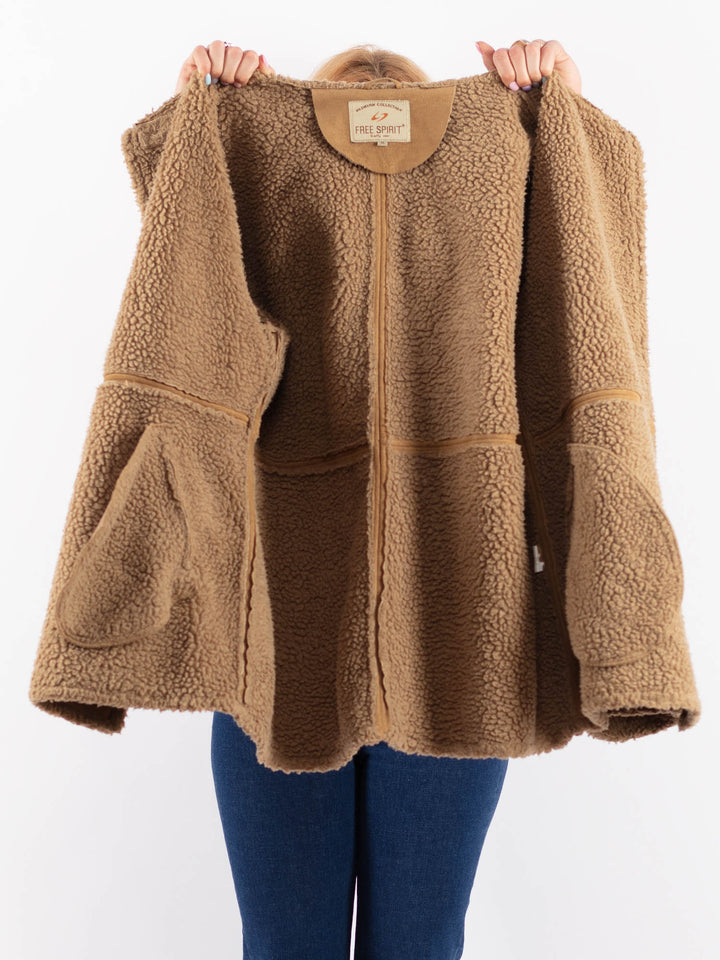 Vintage 90's Women Faux Sheepskin Coat in BeigeV9607