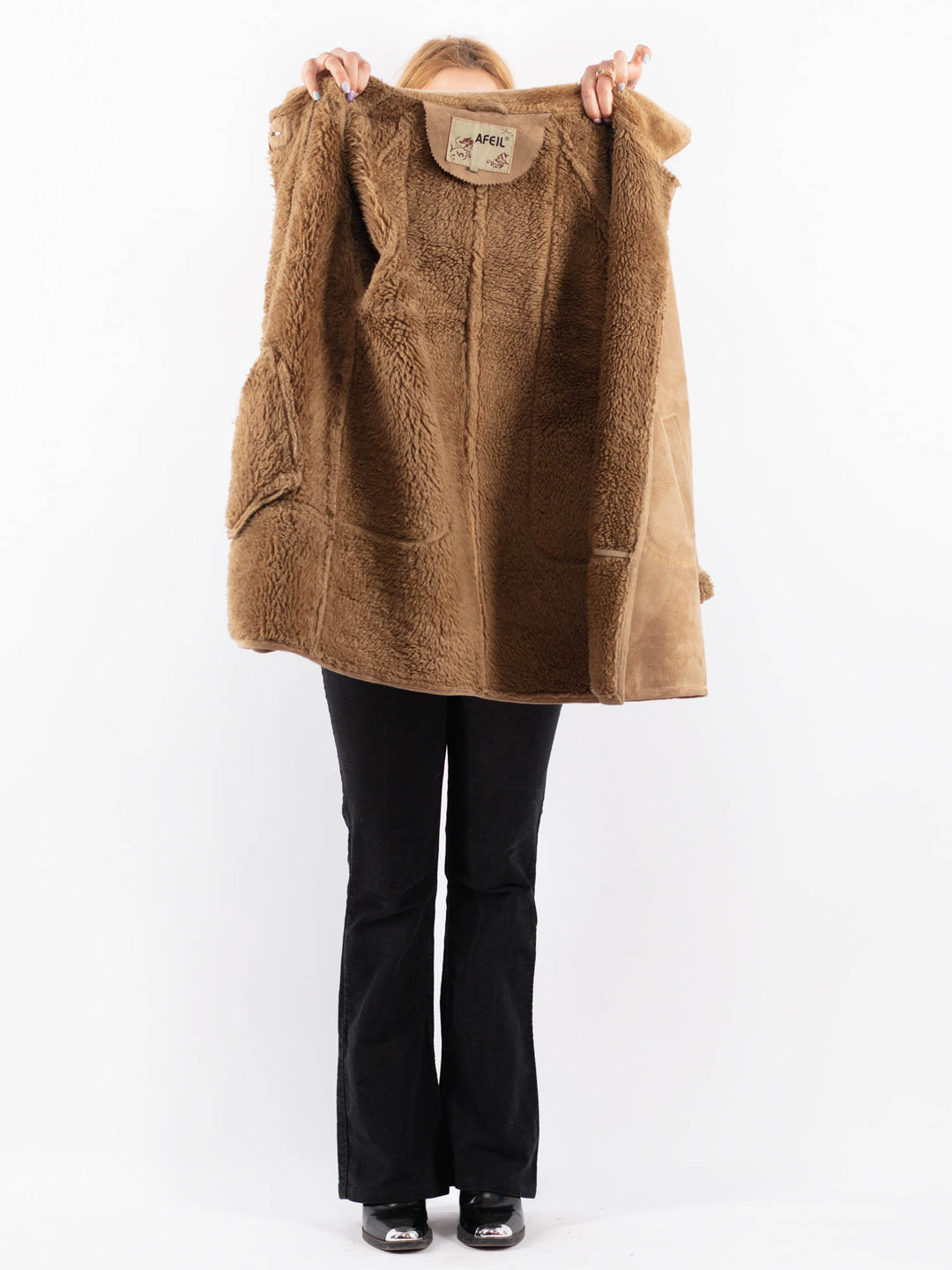 Vintage 90's Women Faux Sheepskin Coat in BeigeV9708