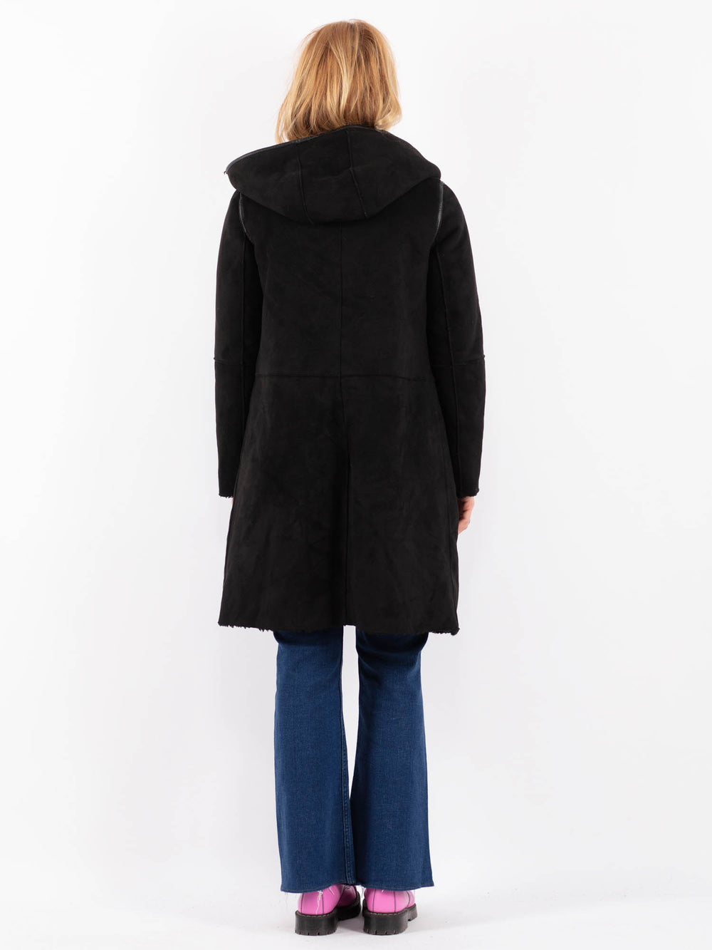 Vintage 90's Women Faux Sheepskin Coat in BlackV9609