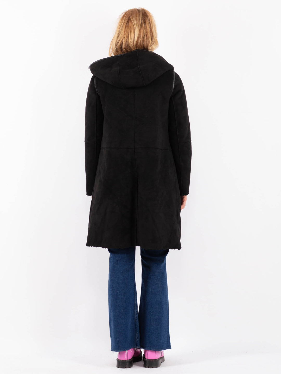 Vintage 90's Women Faux Sheepskin Coat in BlackV9609