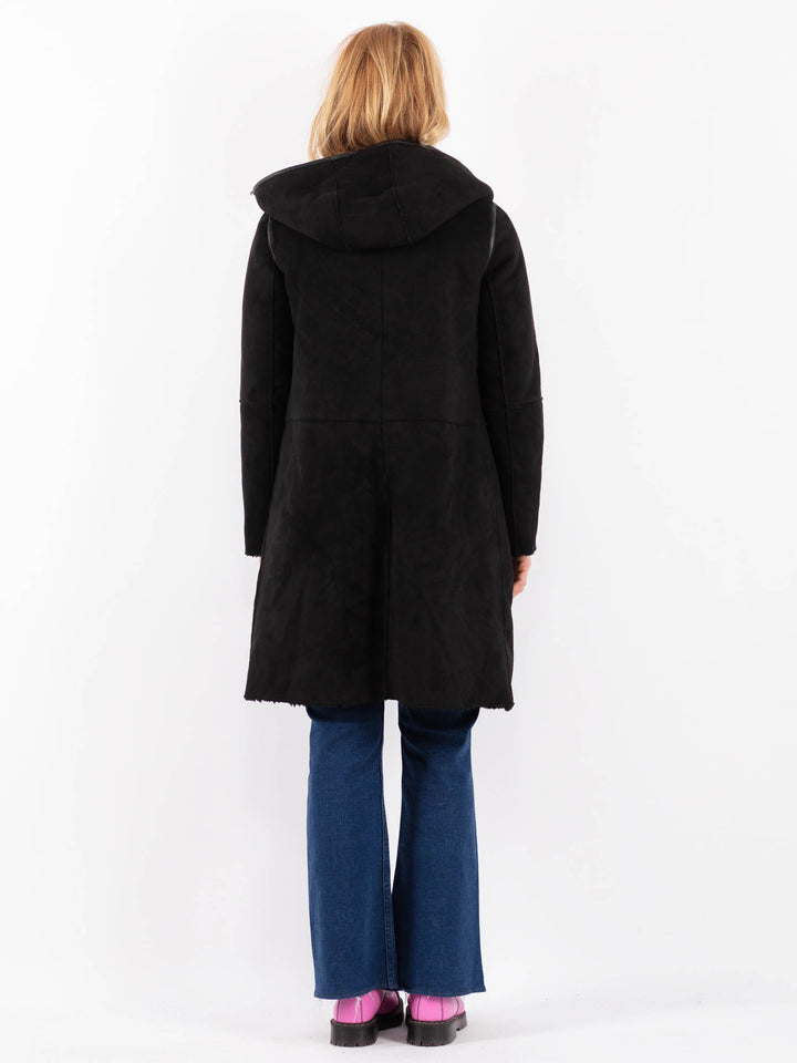 Vintage 90's Women Faux Sheepskin Coat in BlackV9609