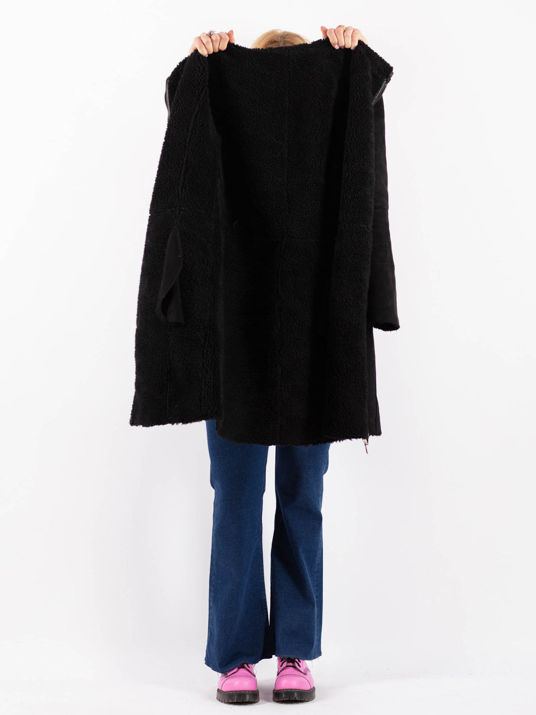 Vintage 90's Women Faux Sheepskin Coat in BlackV9609
