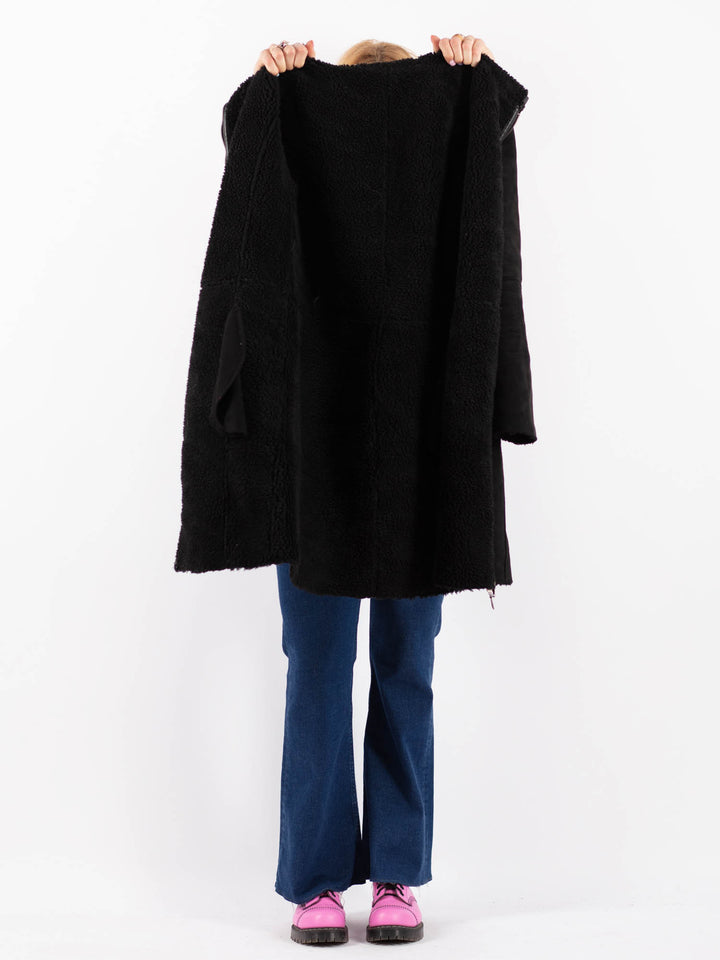 Vintage 90's Women Faux Sheepskin Coat in BlackV9609