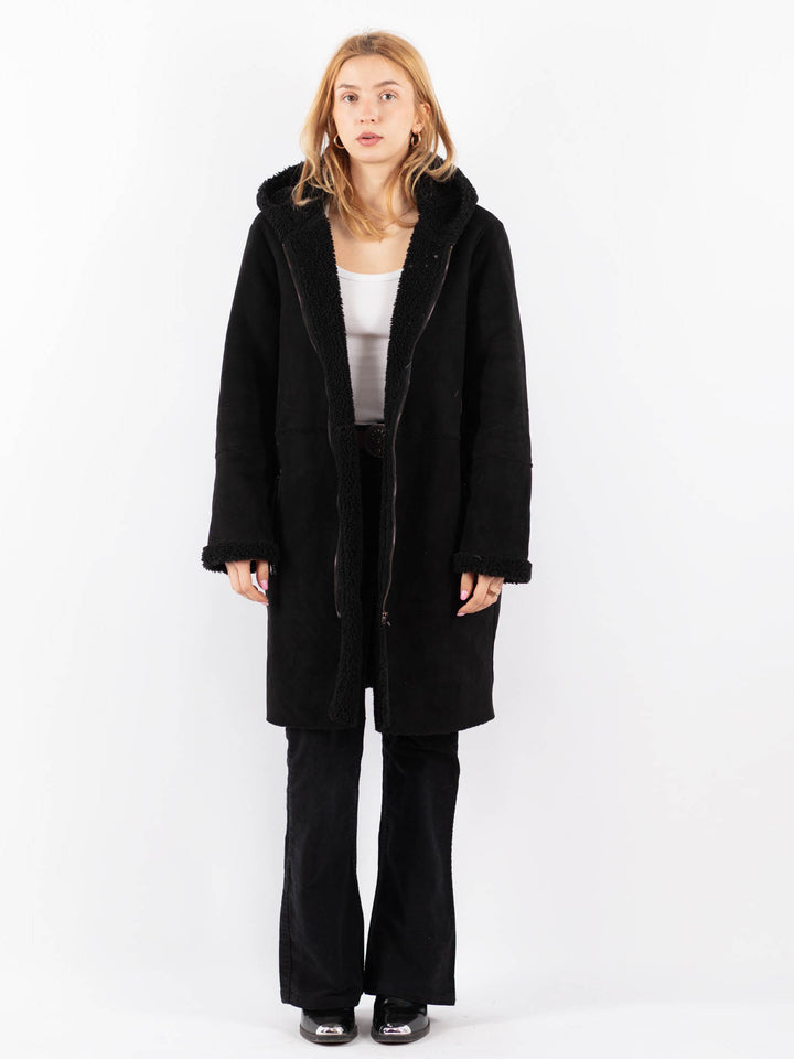Vintage 00's Women Faux Sheepskin Coat in BlackV9713