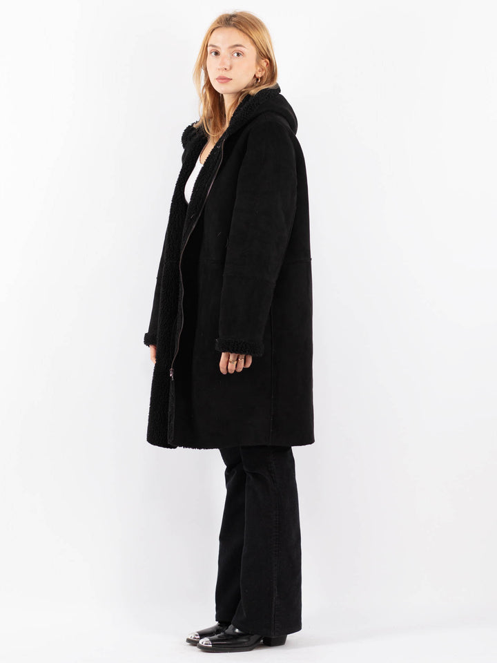 Vintage 00's Women Faux Sheepskin Coat in BlackV9713