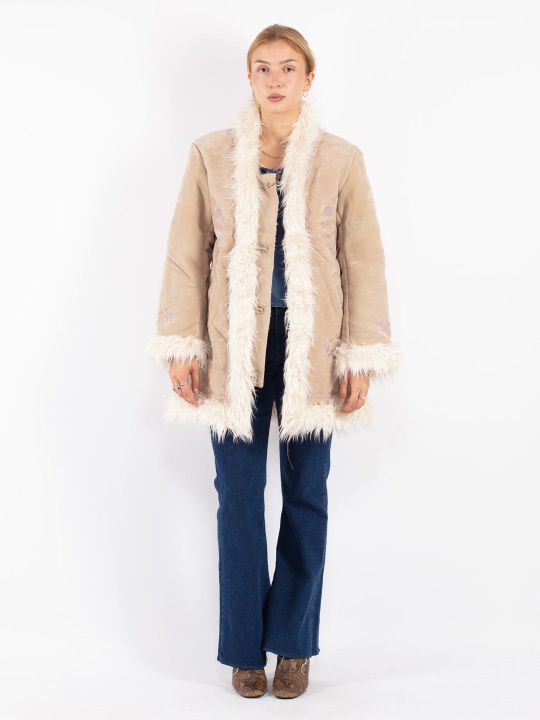 Vintage 90's Women Faux Sheepskin Coat in