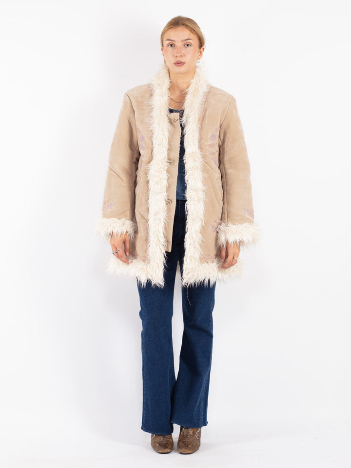 Vintage 90's Women Faux Sheepskin Coat in