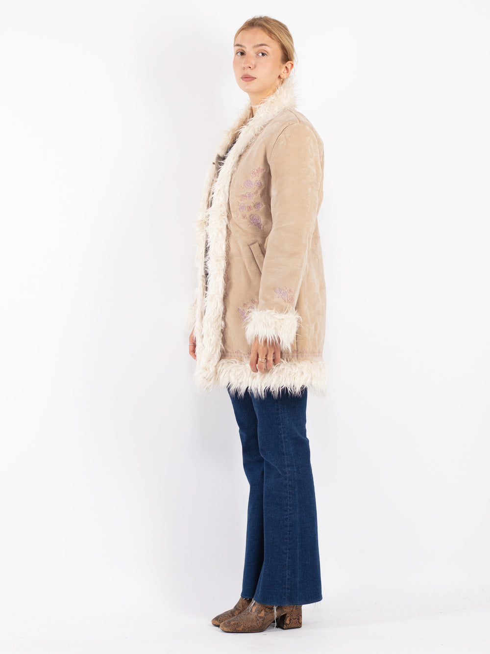 Vintage 90's Women Faux Sheepskin Coat in