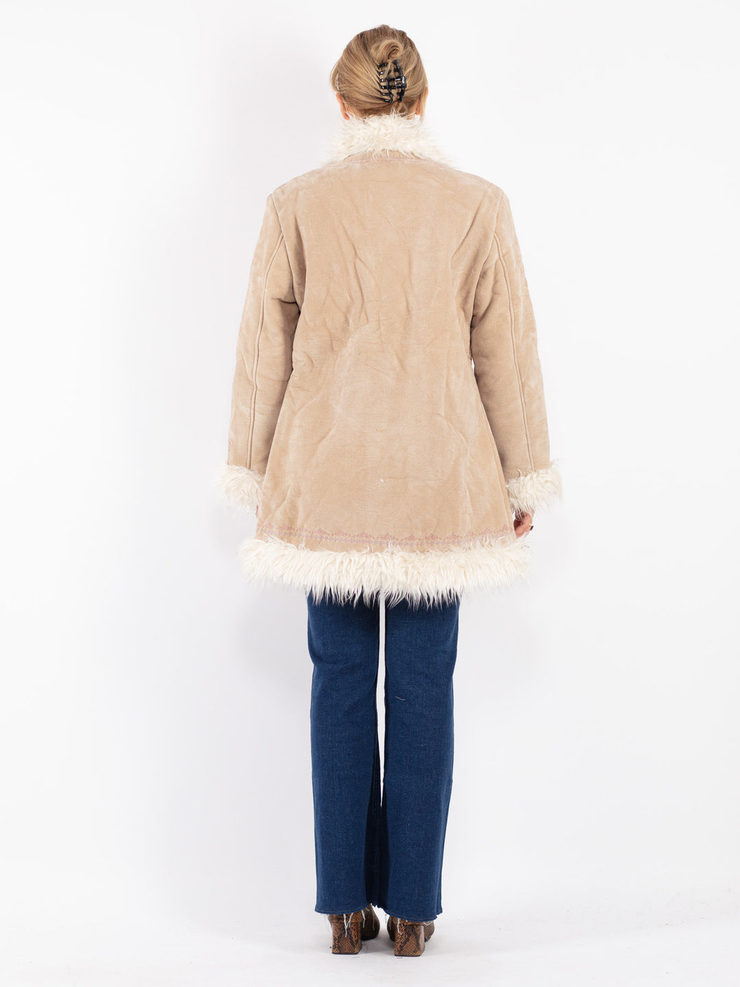 Vintage 90's Women Faux Sheepskin Coat in