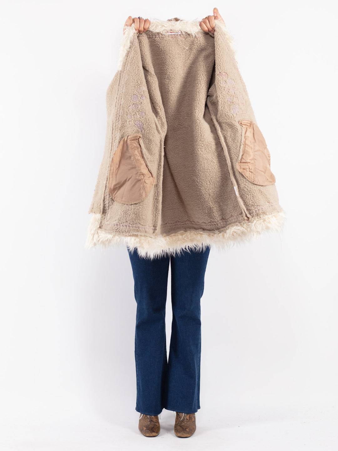 Vintage 90's Women Faux Sheepskin Coat in