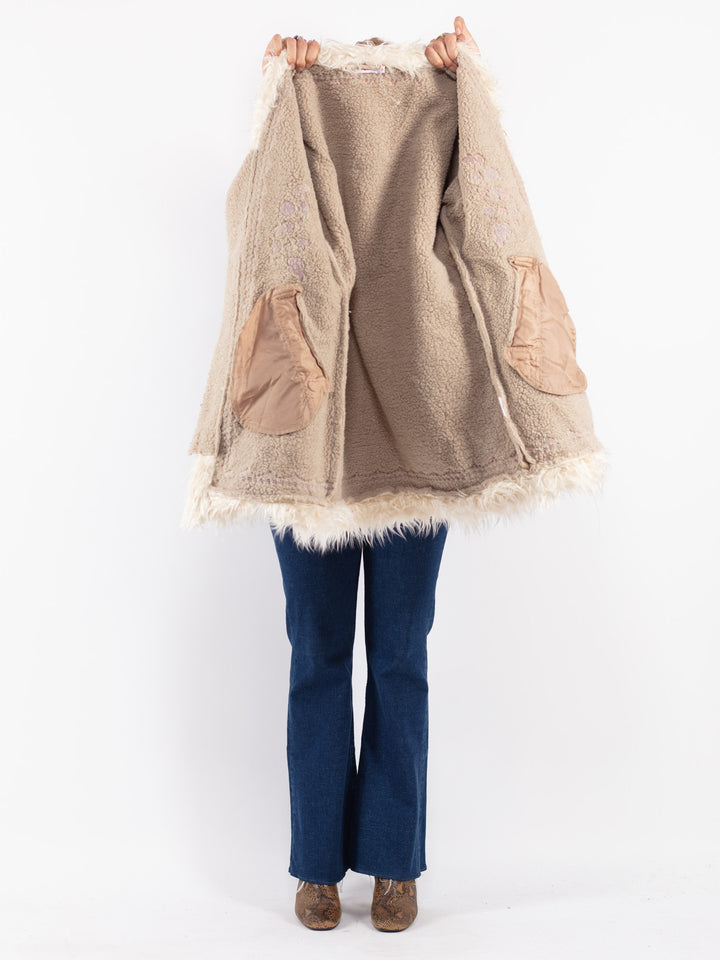 Vintage 90's Women Faux Sheepskin Coat in