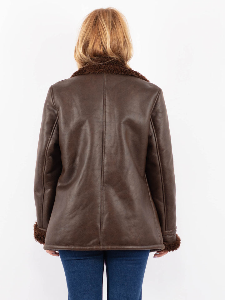Vintage 90's Women Faux Sheepskin Coat in BrownV9615