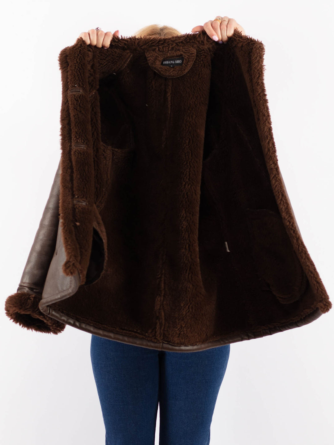 Vintage 90's Women Faux Sheepskin Coat in BrownV9615