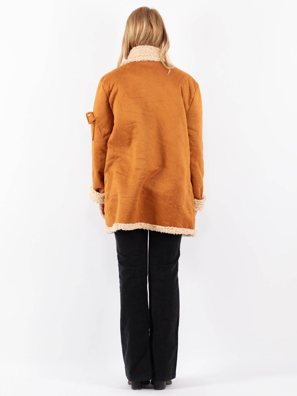 Vintage 90's Women Faux Sheepskin Coat in BrownV9717