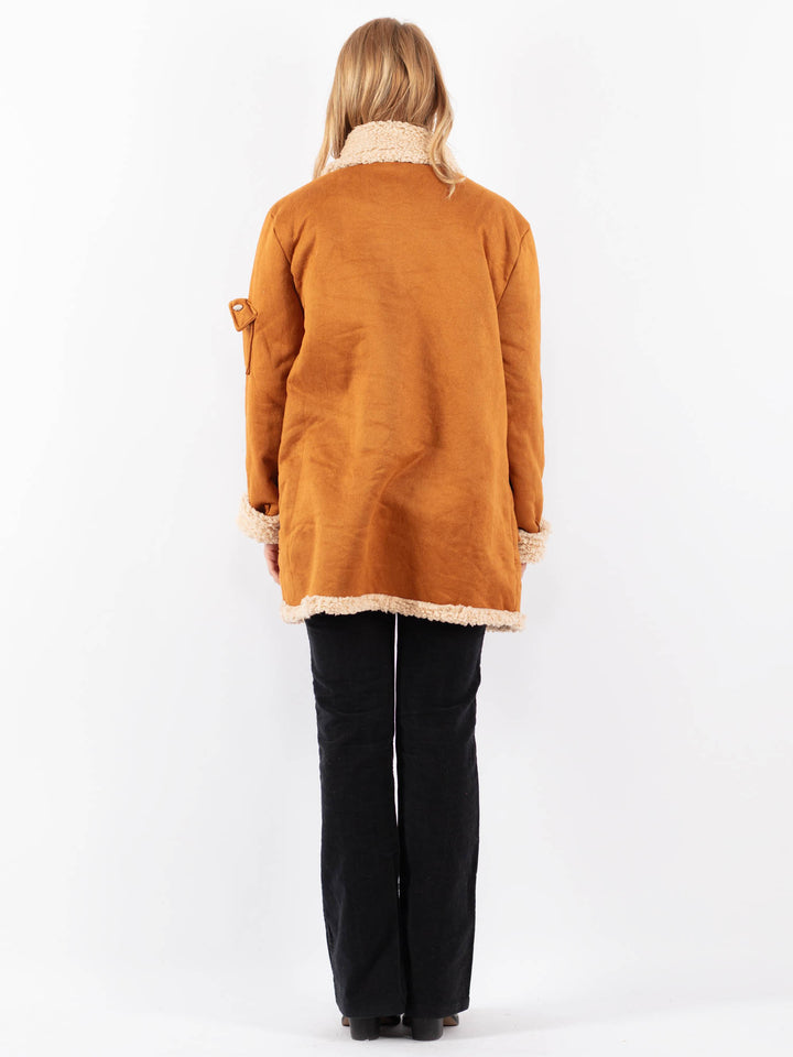 Vintage 90's Women Faux Sheepskin Coat in BrownV9717