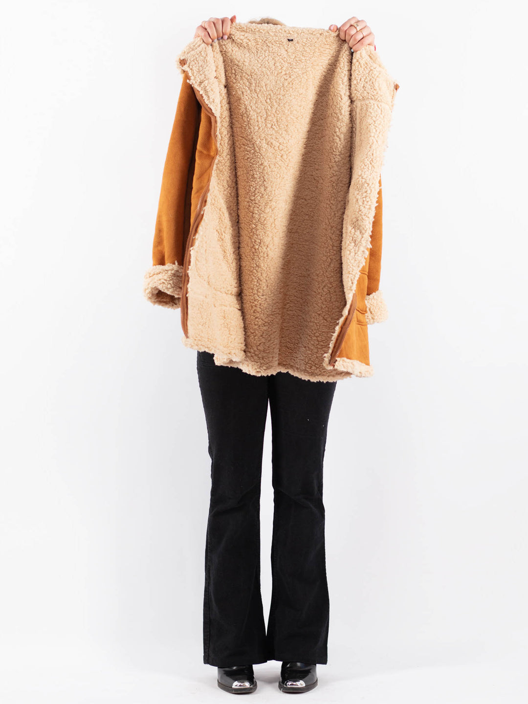 Vintage 90's Women Faux Sheepskin Coat in BrownV9717