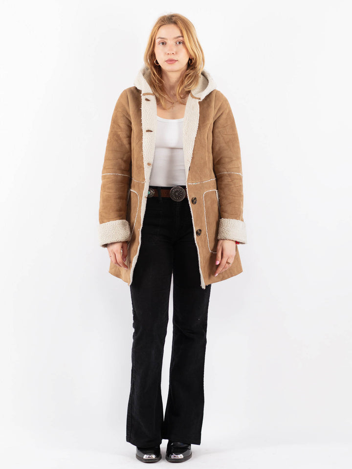 Vintage 00's Women Faux Sheepskin Coat in BeigeV9718