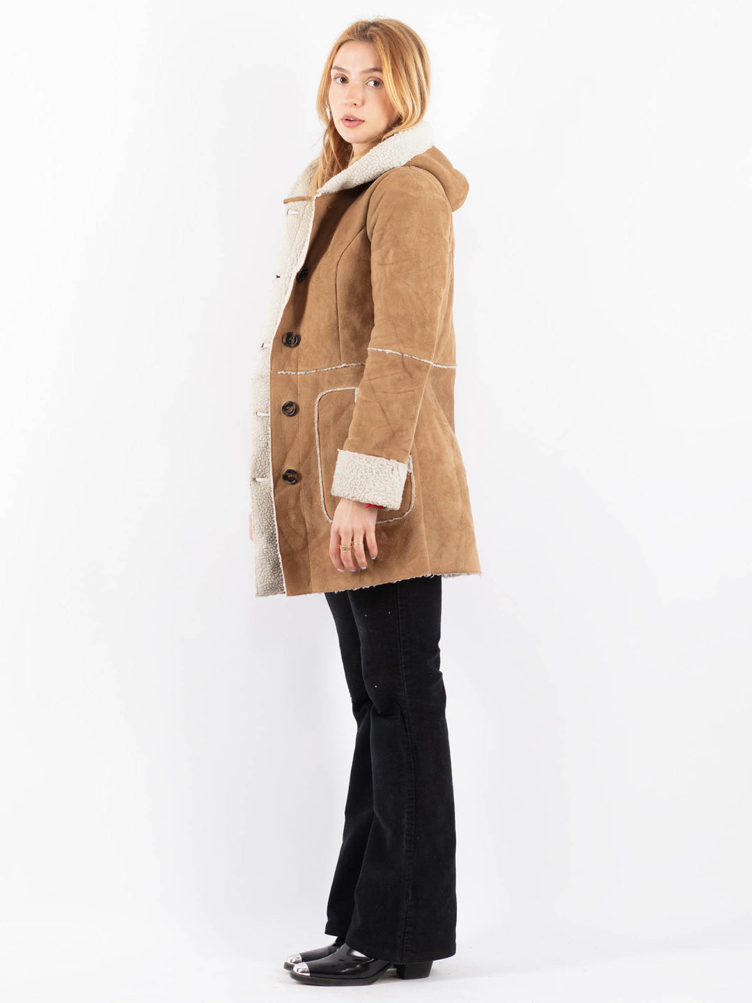 Vintage 00's Women Faux Sheepskin Coat in BeigeV9718