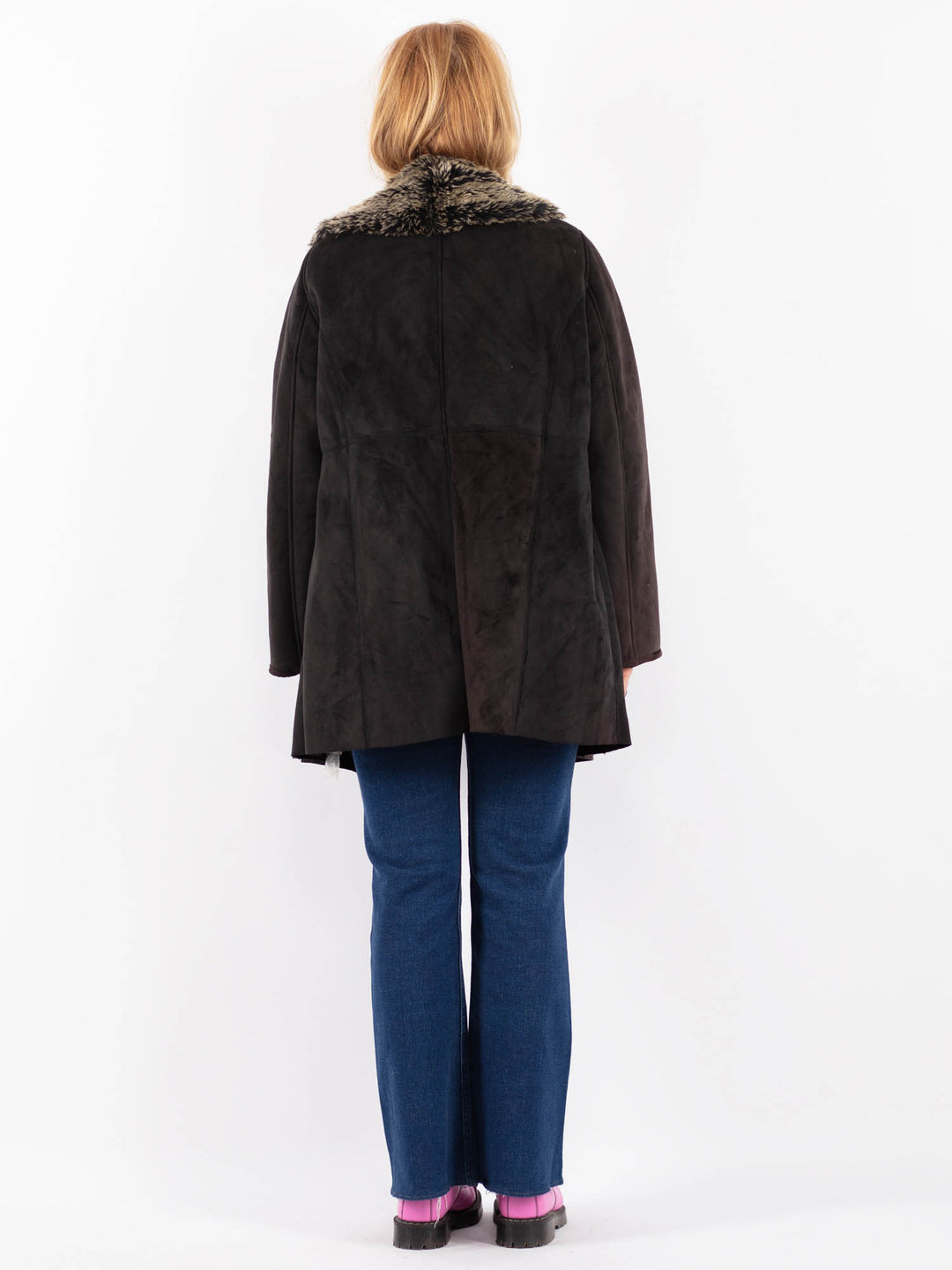 Vintage 90's Women Faux Sheepskin Coat in BlackV9617