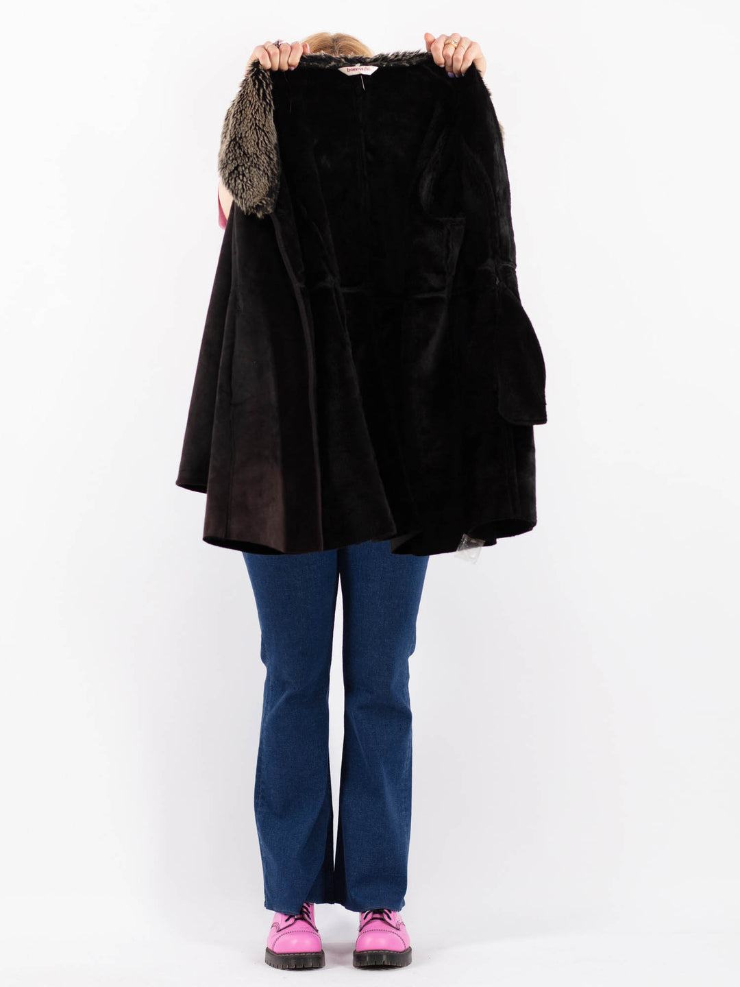 Vintage 90's Women Faux Sheepskin Coat in BlackV9617