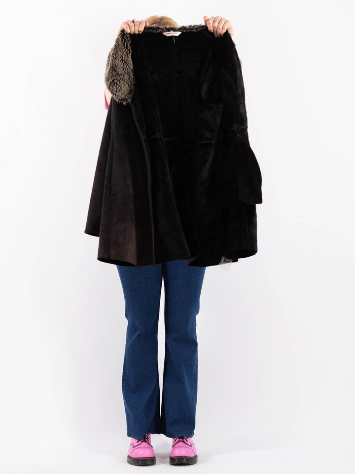 Vintage 90's Women Faux Sheepskin Coat in BlackV9617