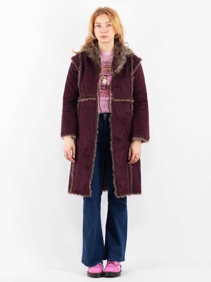 Vintage 00's Women Faux Sheepskin Coat in PurpleV9618