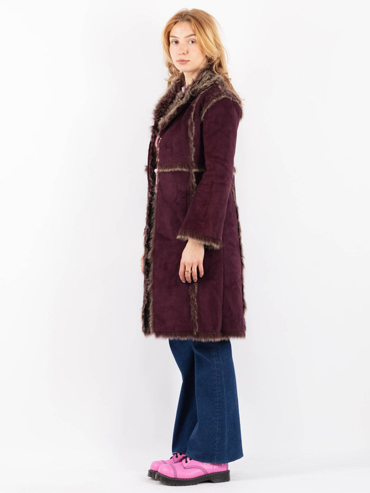 Vintage 00's Women Faux Sheepskin Coat in PurpleV9618