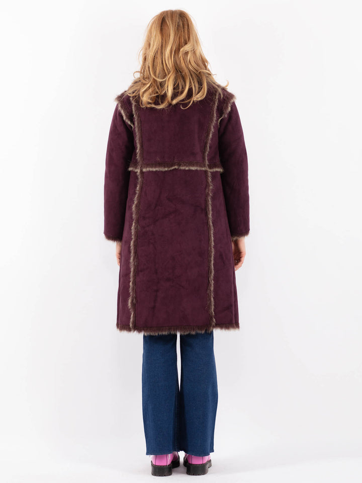Vintage 00's Women Faux Sheepskin Coat in PurpleV9618