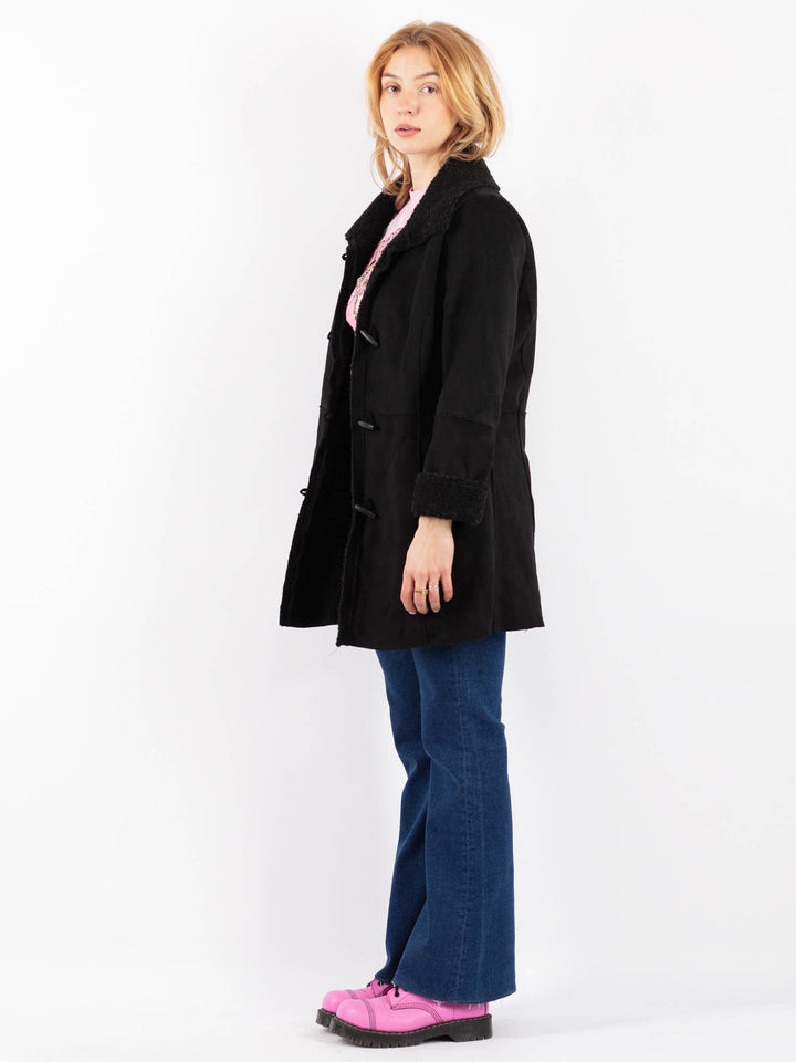 Vintage 90's Women Faux Sheepskin in BlackV9619
