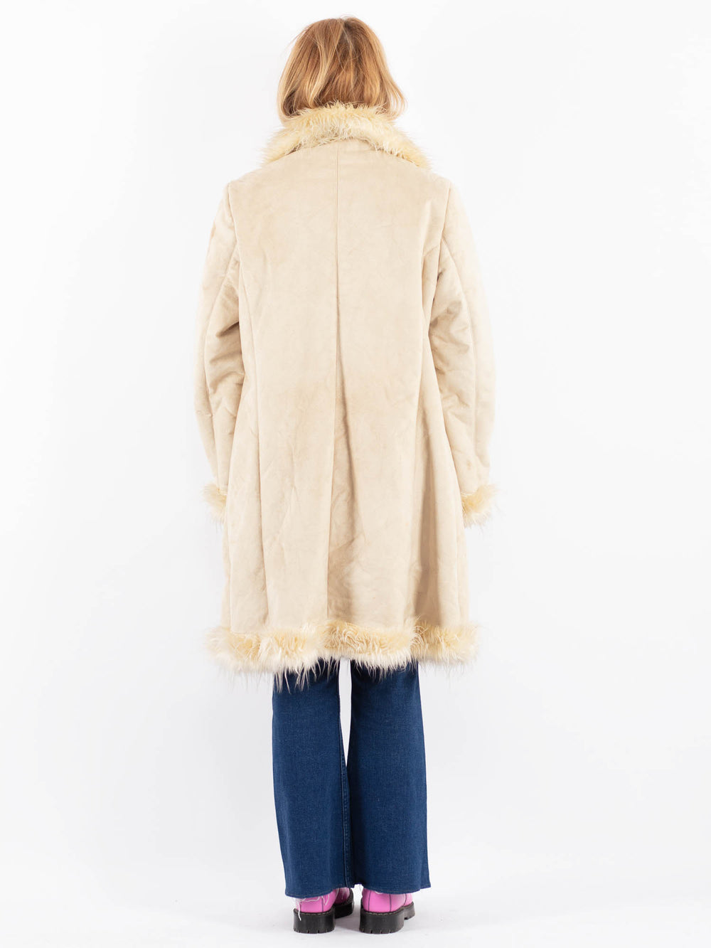 Vintage 90's Women Faux Sheepskin Coat in BeigeV9620