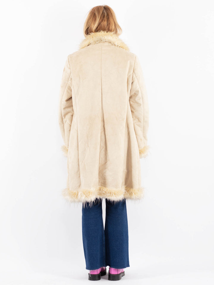 Vintage 90's Women Faux Sheepskin Coat in BeigeV9620