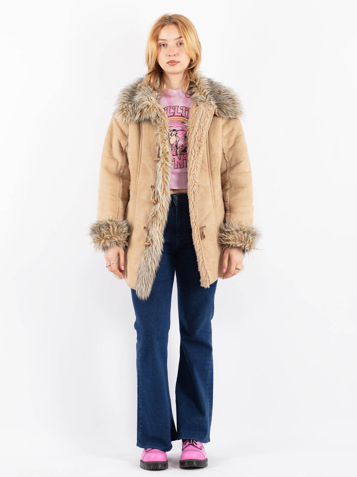 Vintage 90's Women Faux Sheepskin Coat in BeigeV9621