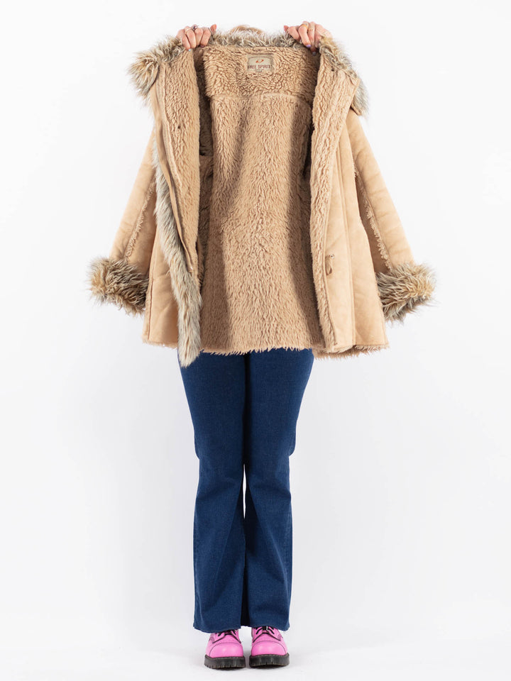 Vintage 90's Women Faux Sheepskin Coat in BeigeV9621