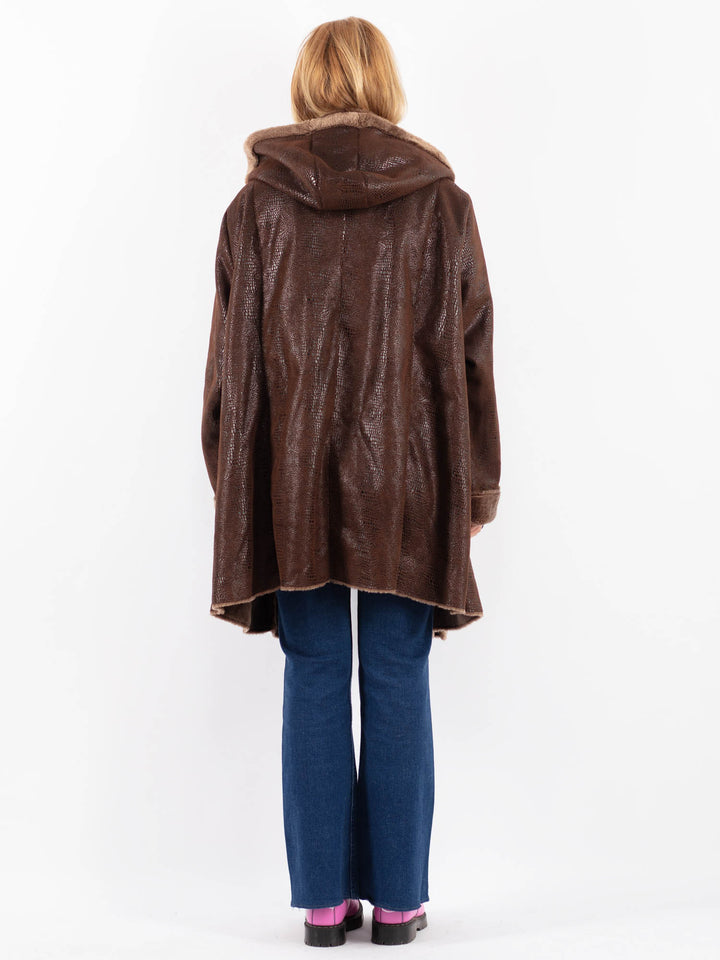 Vintage 90's Women Faux Sheepskin Coat in BrownV9622