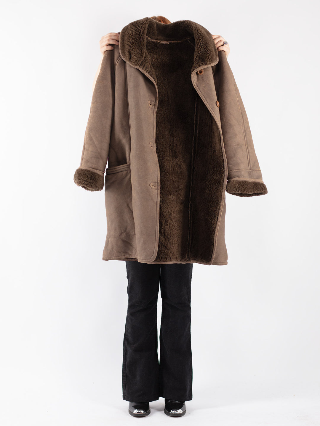 Vintage 90's Women Faux Sheepskin Coat in Beige