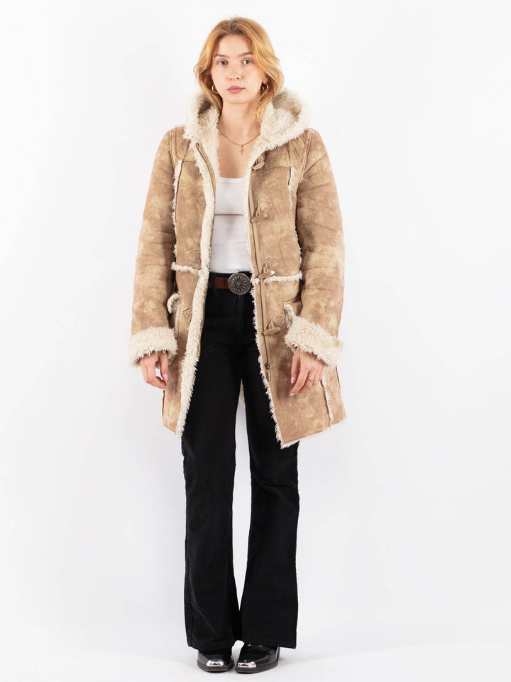 Vintage 90's Women Faux Sheepskin Coat in BeigeV9725