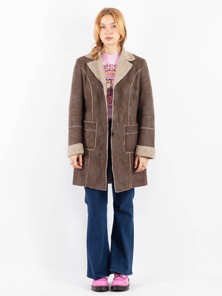 Vintage 90's Women Faux Sheepskin Coat in BeigeV9623