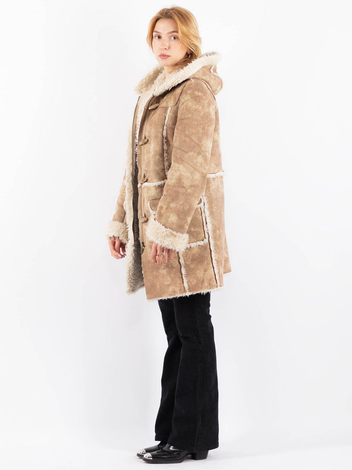 Vintage 90's Women Faux Sheepskin Coat in BeigeV9725