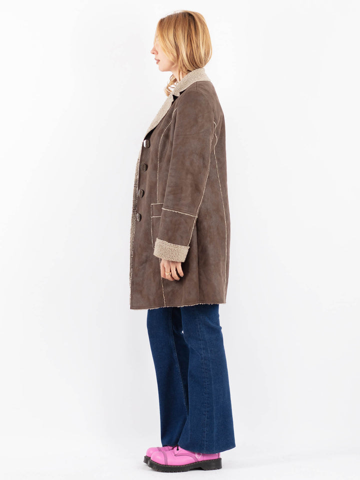 Vintage 90's Women Faux Sheepskin Coat in BeigeV9623