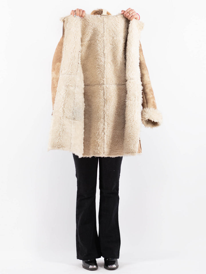 Vintage 90's Women Faux Sheepskin Coat in BeigeV9725