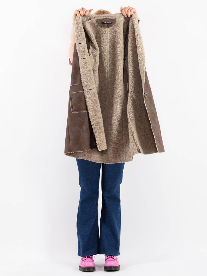 Vintage 90's Women Faux Sheepskin Coat in BeigeV9623