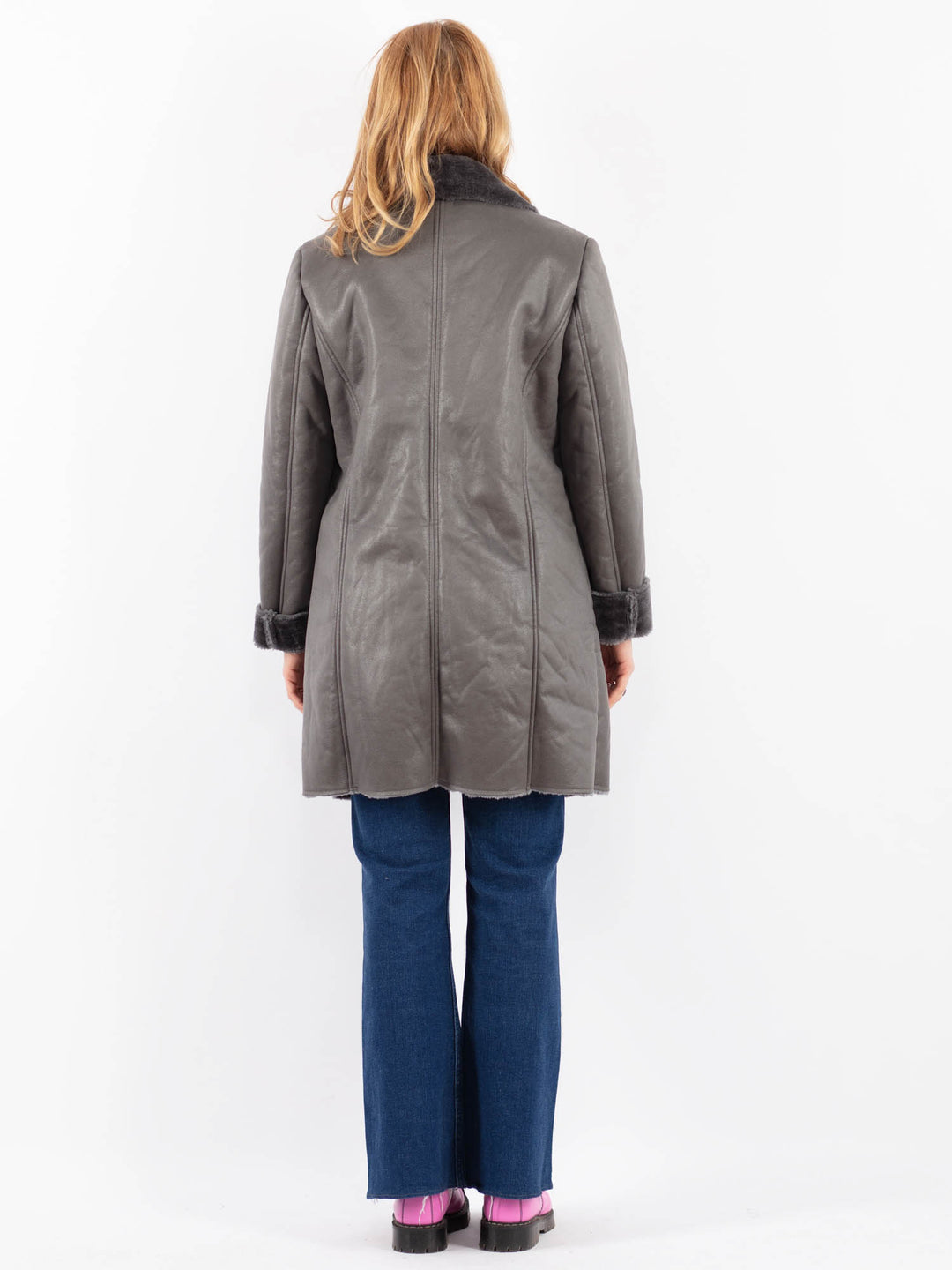 Vintage 90's Women Faux Sheepskin in GrayV9625