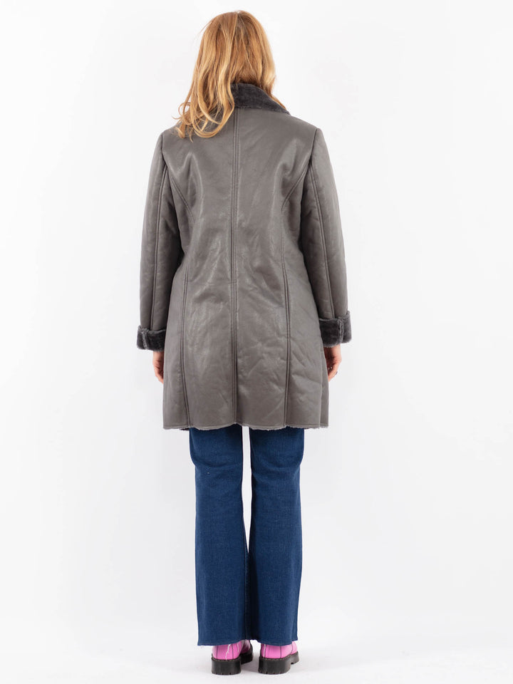Vintage 90's Women Faux Sheepskin in GrayV9625